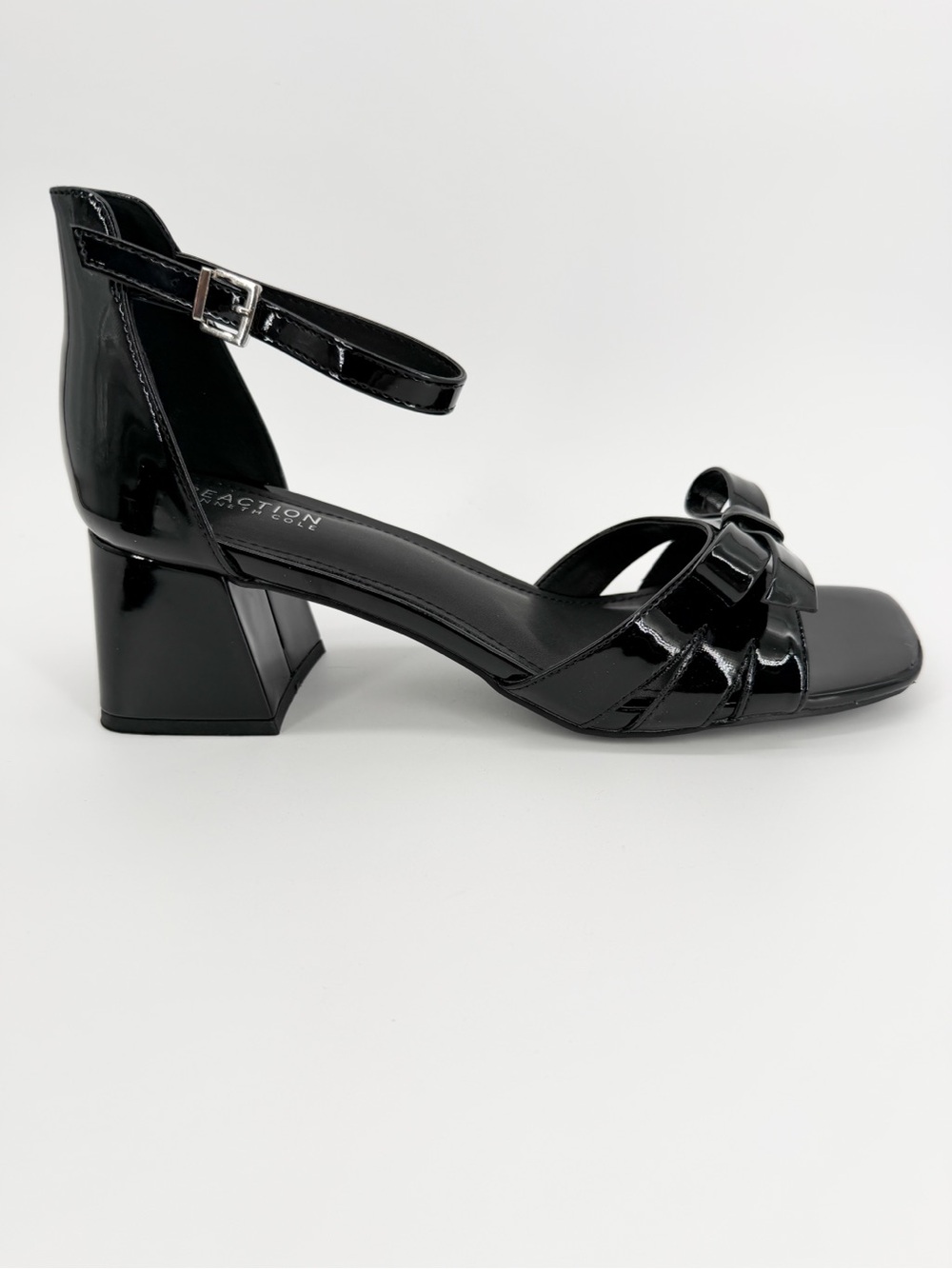 Kenneth Cole Reaction Nissy Bow Patent Ankle Strap Heeled Sandals Black 11 NEW - Picture 9 of 15
